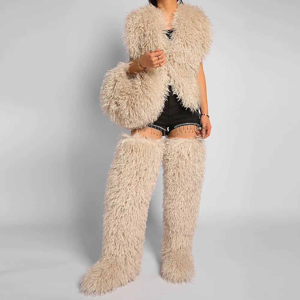 Winter Faux Wool Plush Furry Shoulder Bag