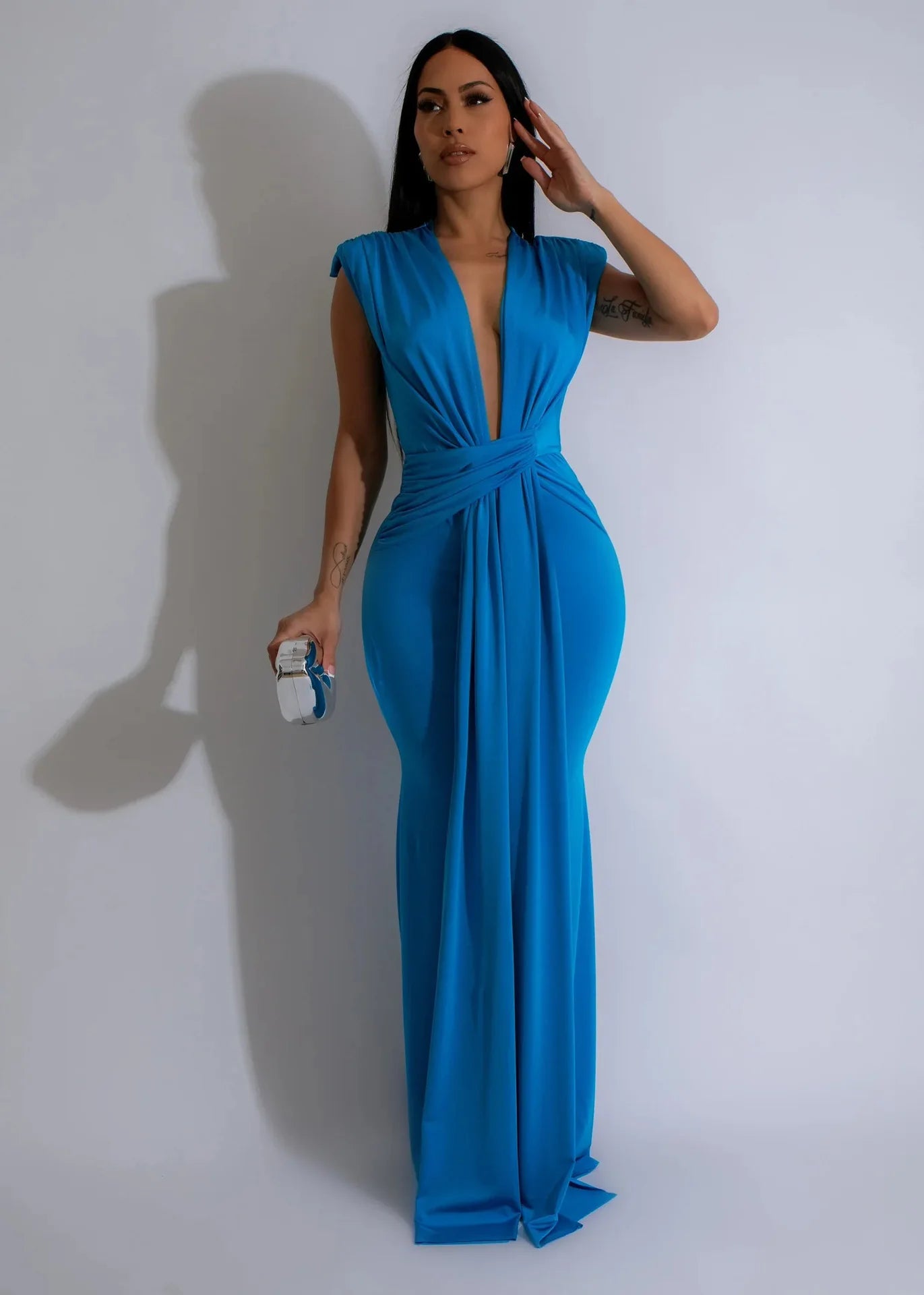 Dress Women Long Dresses Deep V Neck Sleeveless Solid flattering Fit Tight Waist elegant Elegant Splice Hip Wrap Temperament Vestidos
