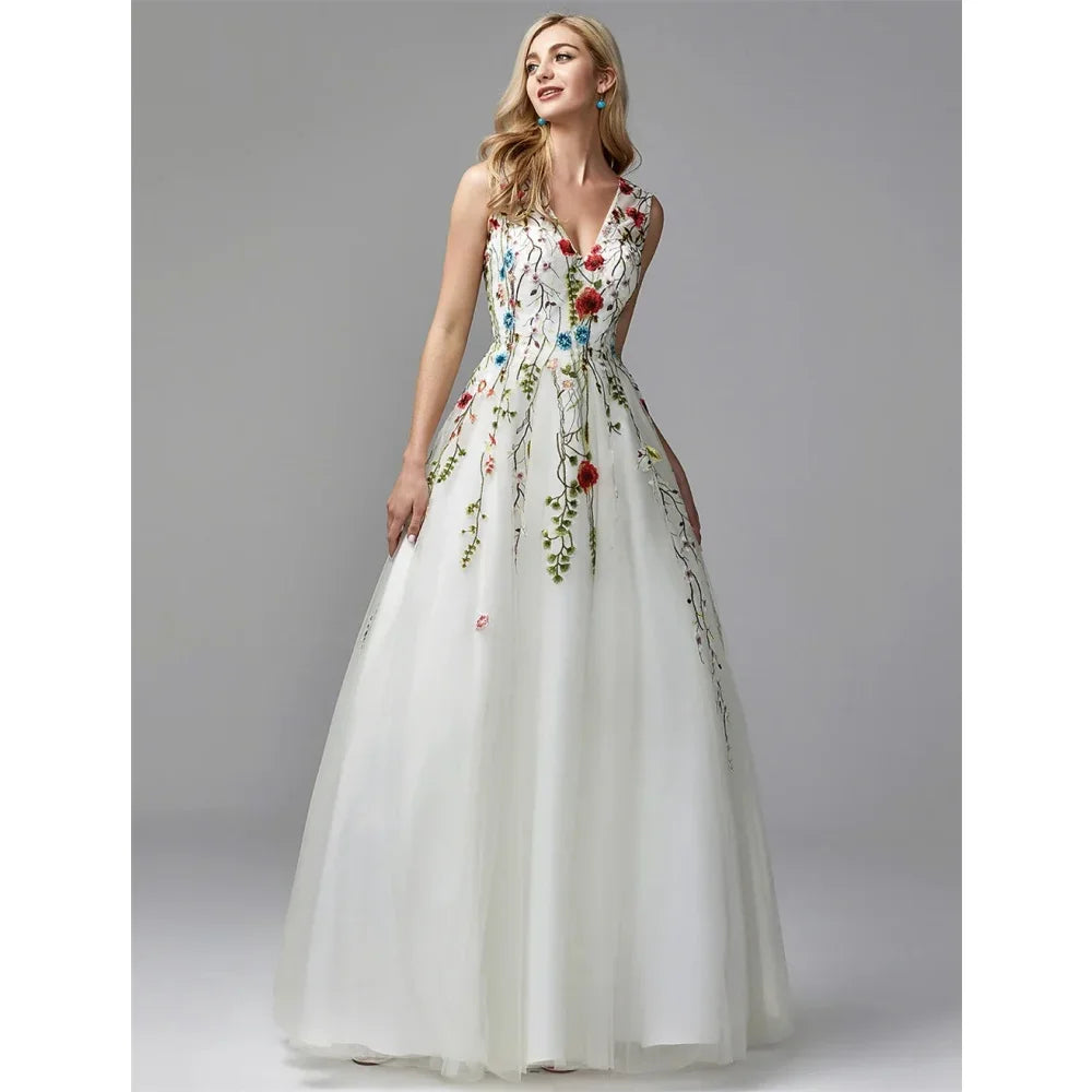 A-Line Floral Lace Prom Dress | Floor-Length Strapless Spaghetti Strap Formal Gown