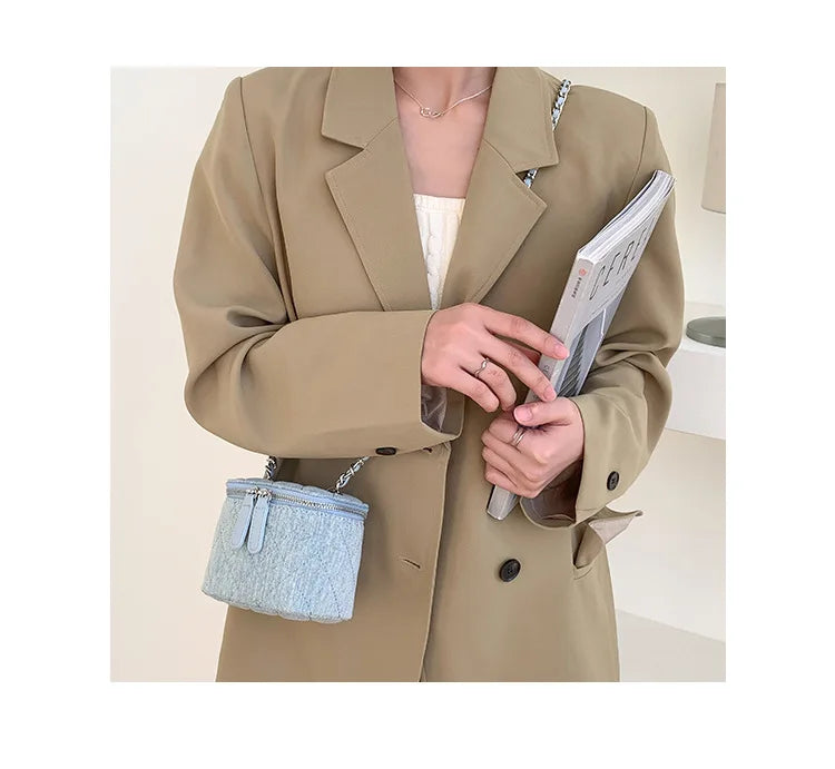 Mini Denim Chain Box Crossbody Bag