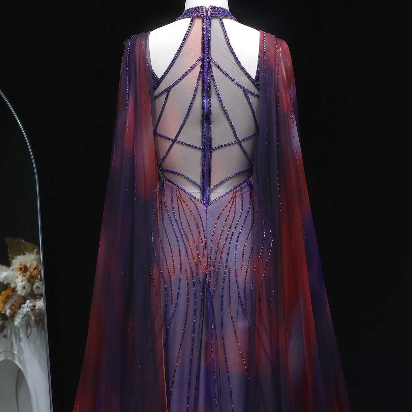 Cape Sleeve Halter Luxury Prom Dress | Women's Formal Evening Gown for Wedding - Nitamoje