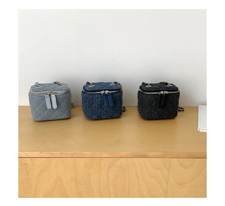 Mini Denim Chain Box Crossbody Bag