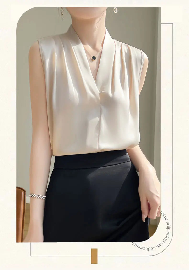 Solid Satin Sveless Office Blouse