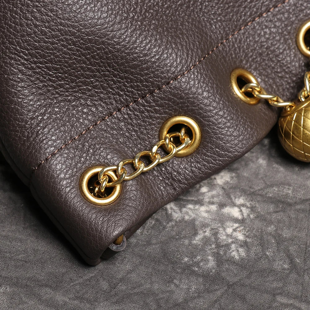 Genuine Leather Chain Bucket Bag