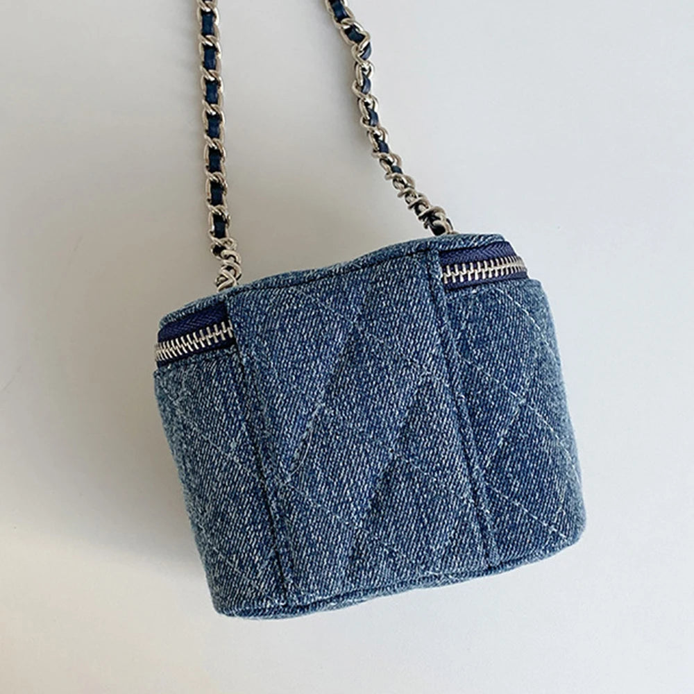 Mini Denim Chain Box Crossbody Bag
