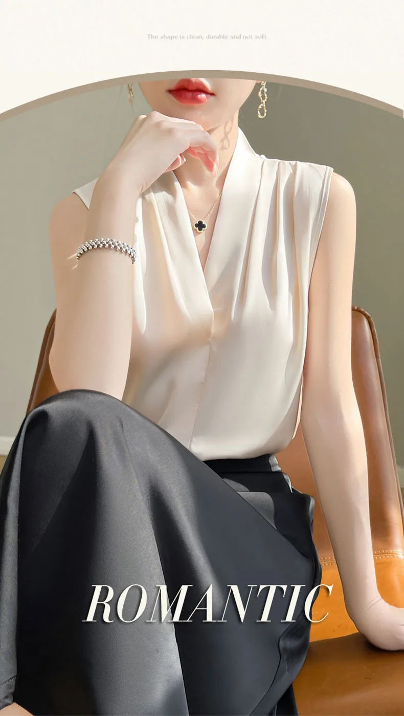 Solid Satin Sveless Office Blouse