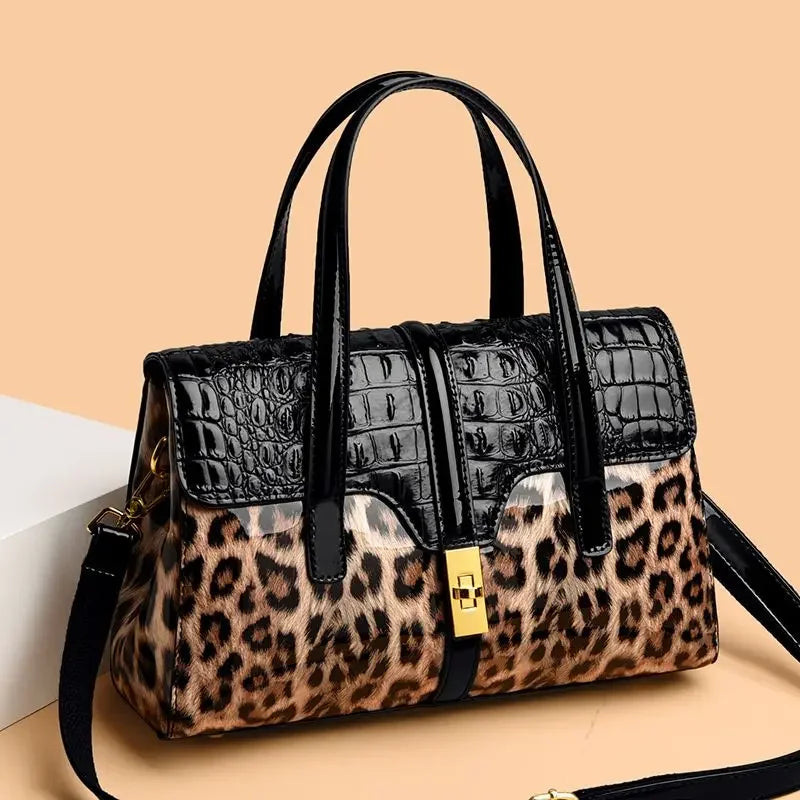Leopard Print Patent Leather Luxury Crossbody Bag