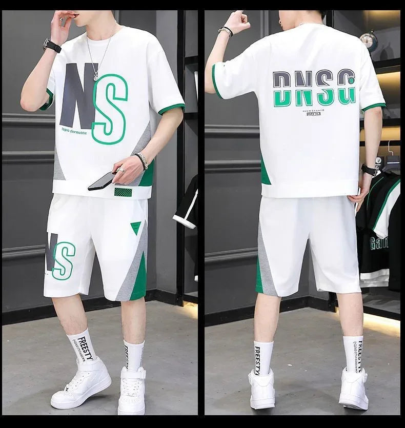 Men Summer Tracksuit Short T-Shirt +Shorts Set Sports Fashion Outfit Casual Sets Oversized Male Clothing Streetwear Suit for Men
