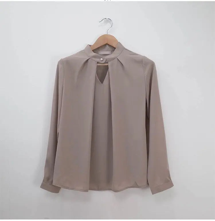 Solid Blouses Women Chiffon Shirts Long Sve flattering Hollow chic All-match Basic Spring Summer Tops Thin Chic Elegant Female Ins