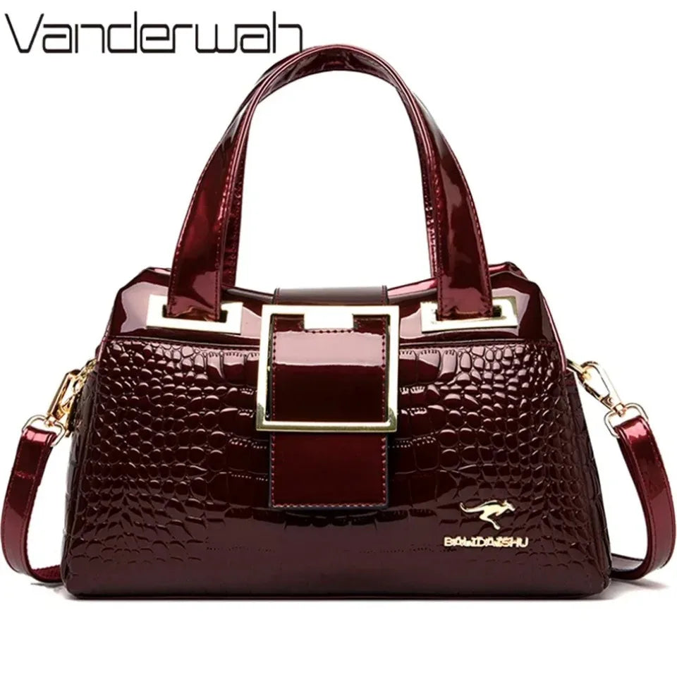 2-Layer Large Capacity Crocodile Pattern Boston Bag