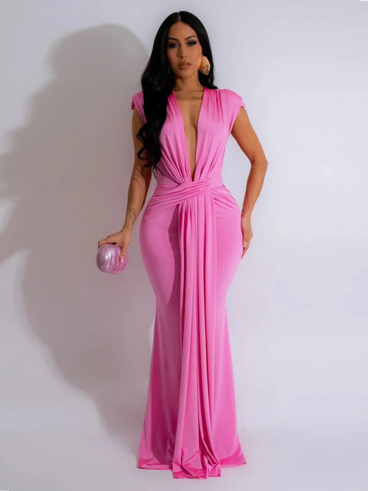 Dress Women Long Dresses Deep V Neck Sleeveless Solid flattering Fit Tight Waist elegant Elegant Splice Hip Wrap Temperament Vestidos