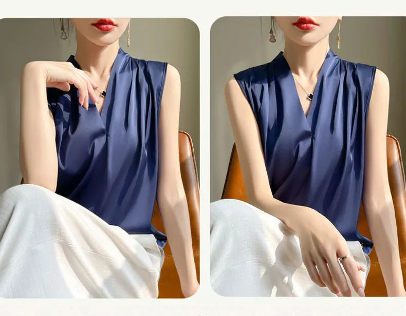 Solid Satin Sveless Office Blouse