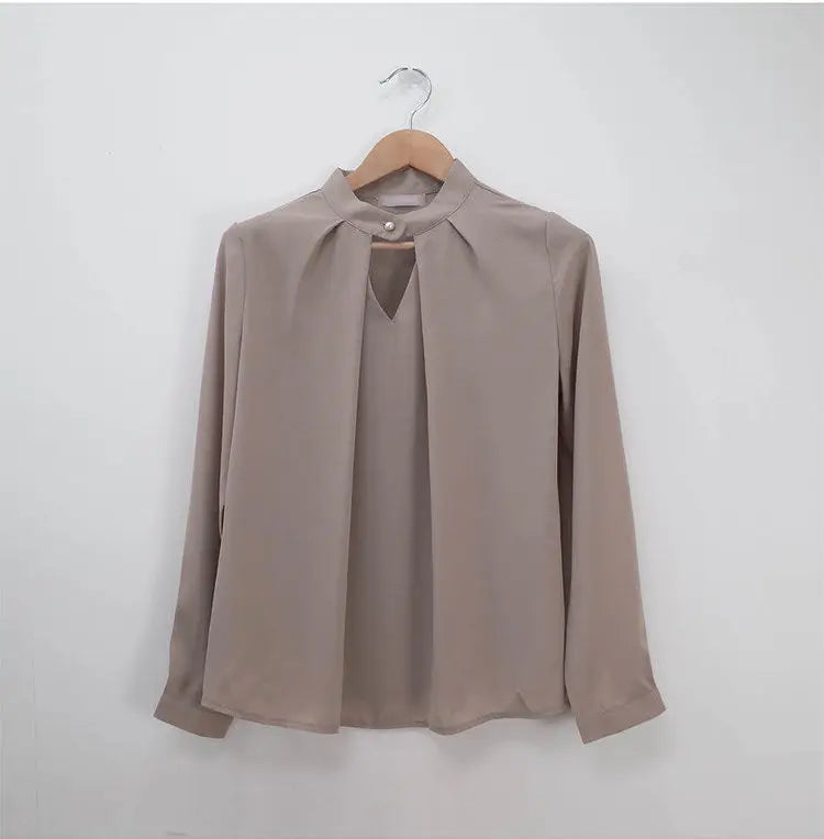 Solid Blouses Women Chiffon Shirts Long Sve flattering Hollow chic All-match Basic Spring Summer Tops Thin Chic Elegant Female Ins