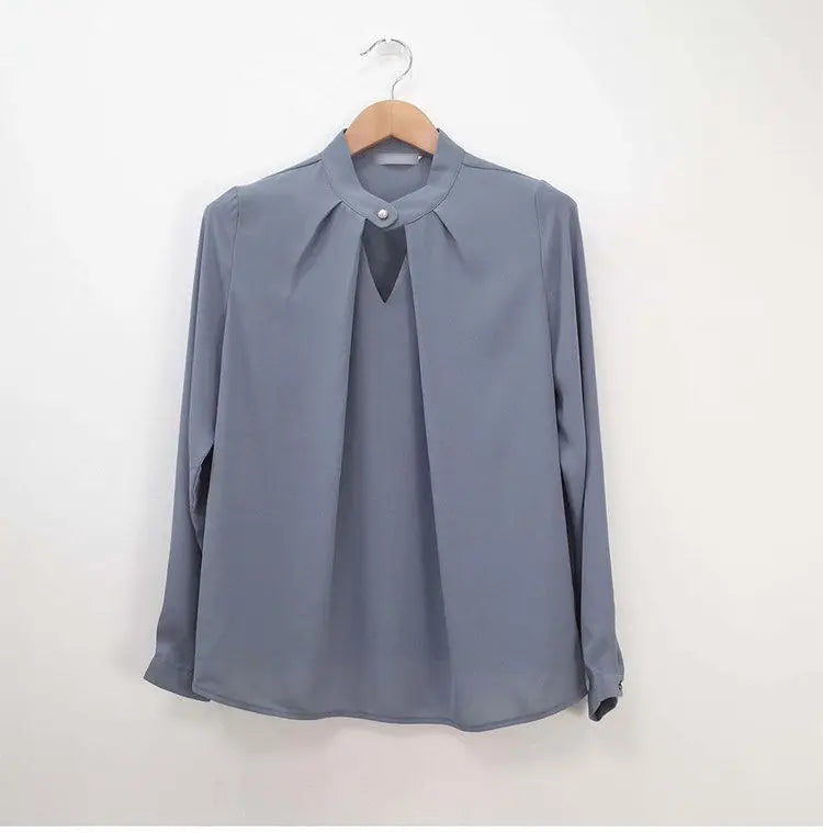 Solid Blouses Women Chiffon Shirts Long Sve flattering Hollow chic All-match Basic Spring Summer Tops Thin Chic Elegant Female Ins