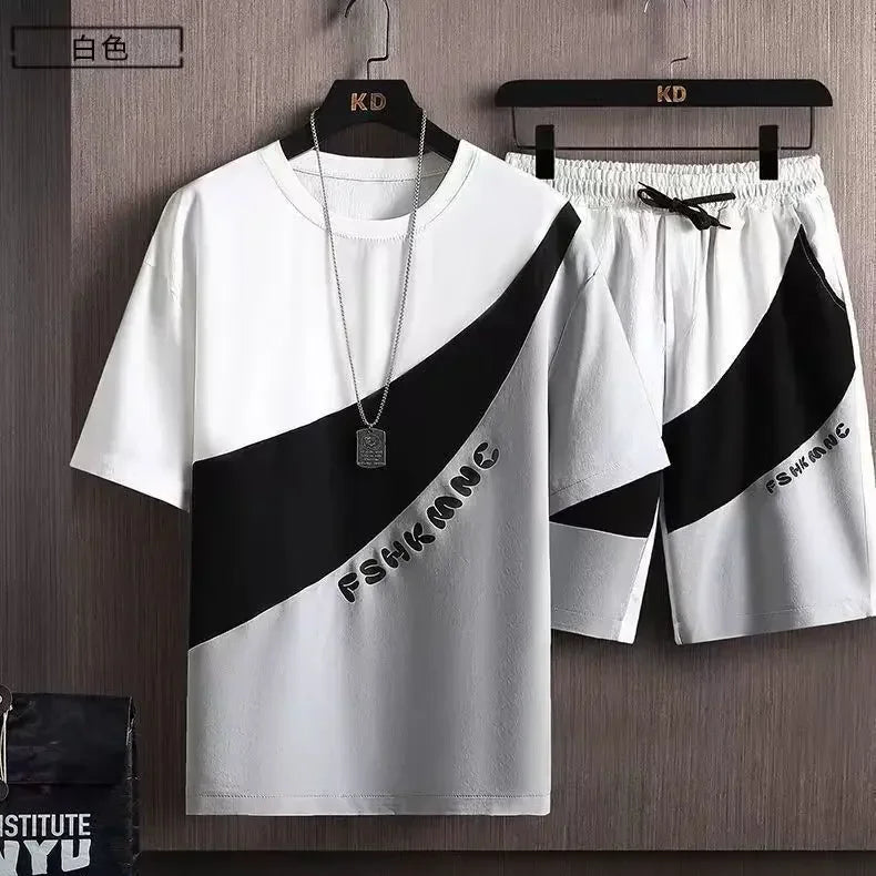 Men Summer Tracksuit Short T-Shirt +Shorts Set Sports Fashion Outfit Casual Sets Oversized Male Clothing Streetwear Suit for Men