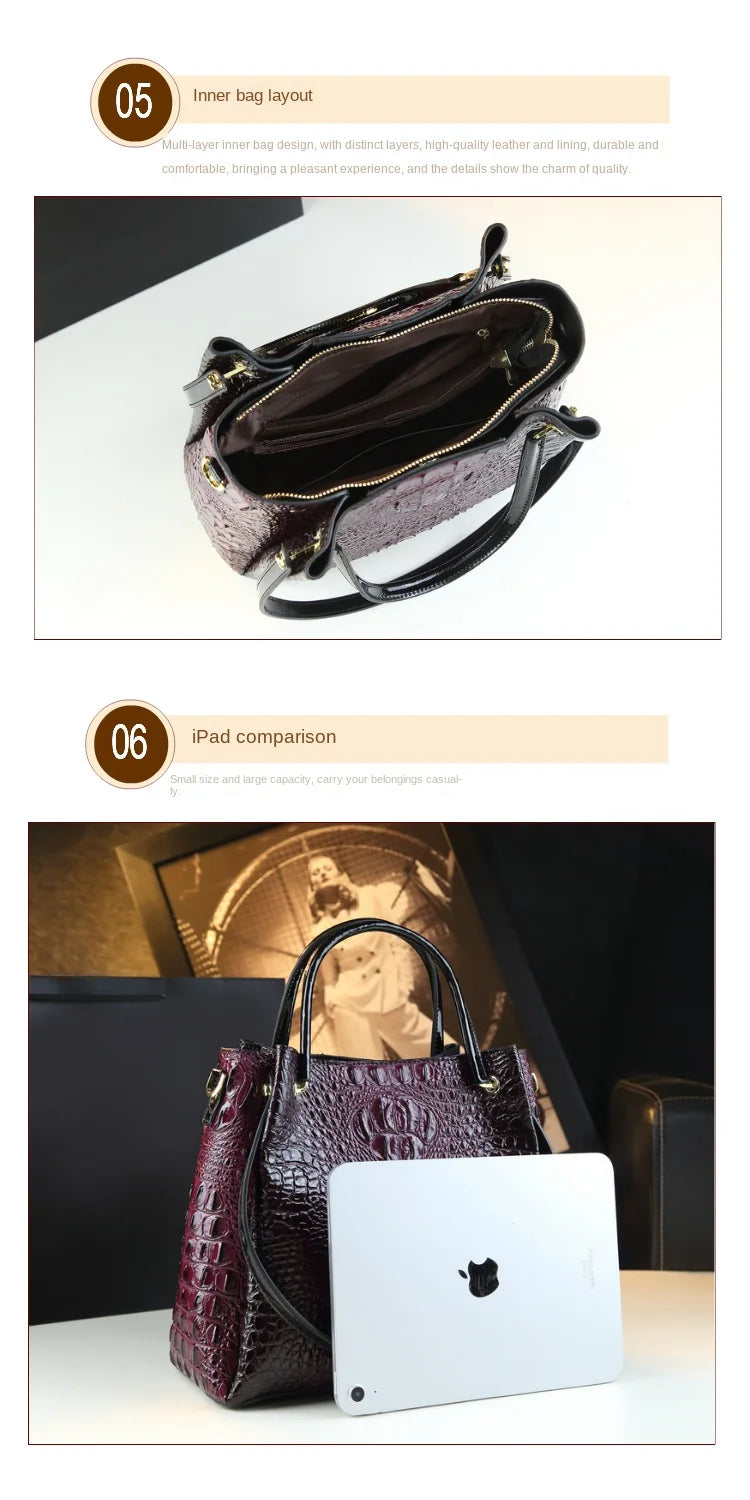 Genuine Leather Crocodile Print Bucket Bag
