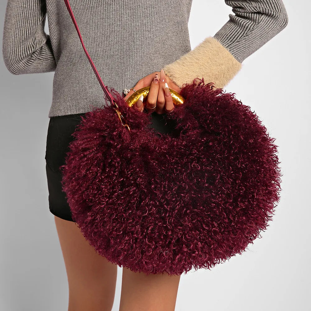 Winter Faux Wool Plush Furry Shoulder Bag