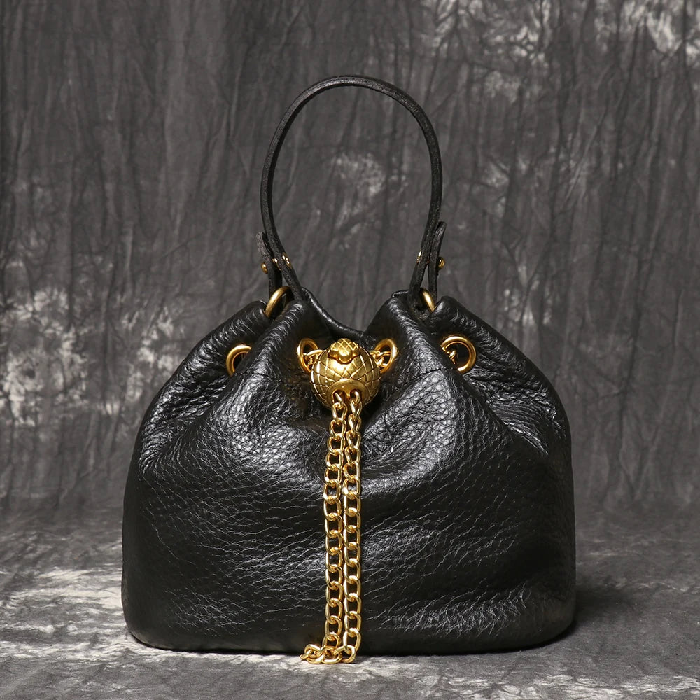 Genuine Leather Chain Bucket Bag