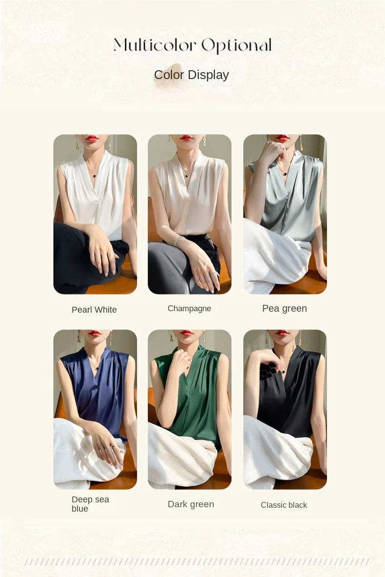 Solid Satin Sveless Office Blouse
