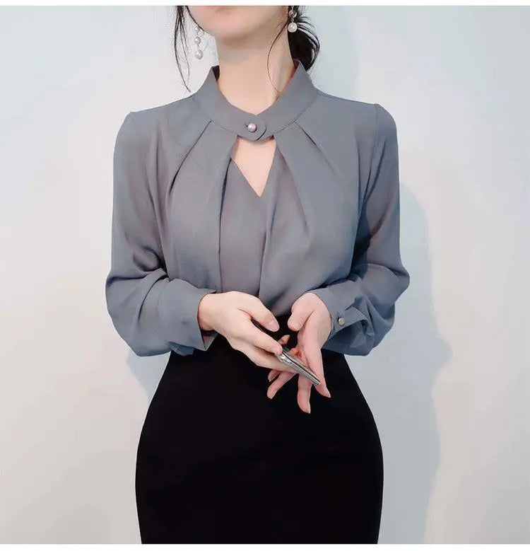 Solid Blouses Women Chiffon Shirts Long Sve flattering Hollow chic All-match Basic Spring Summer Tops Thin Chic Elegant Female Ins