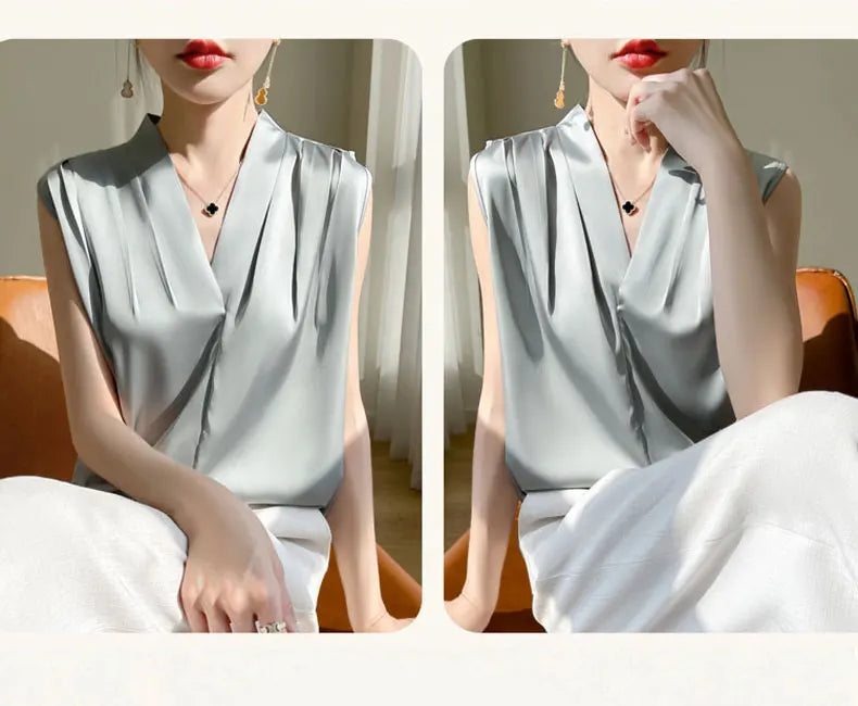 Solid Satin Sveless Office Blouse