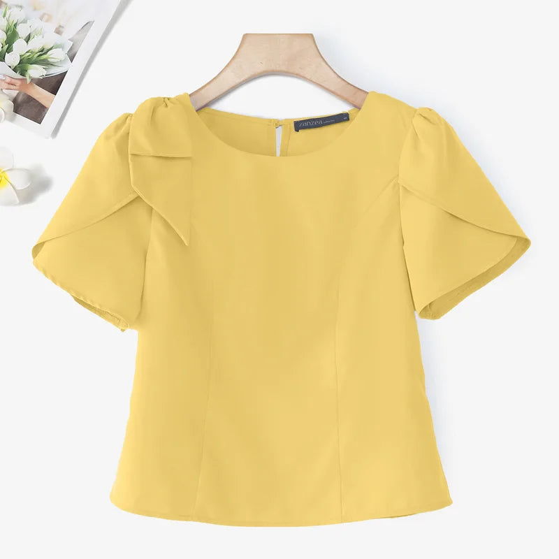 Puff Sve Bow Office Tunic Blouse