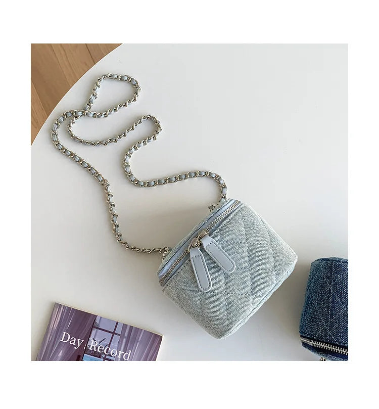 Mini Denim Chain Box Crossbody Bag