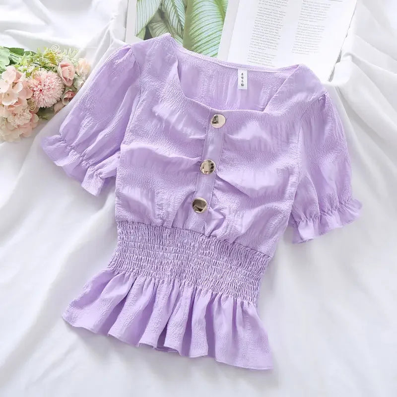 Vintage Puff Sve Corset Chiffon Blouse