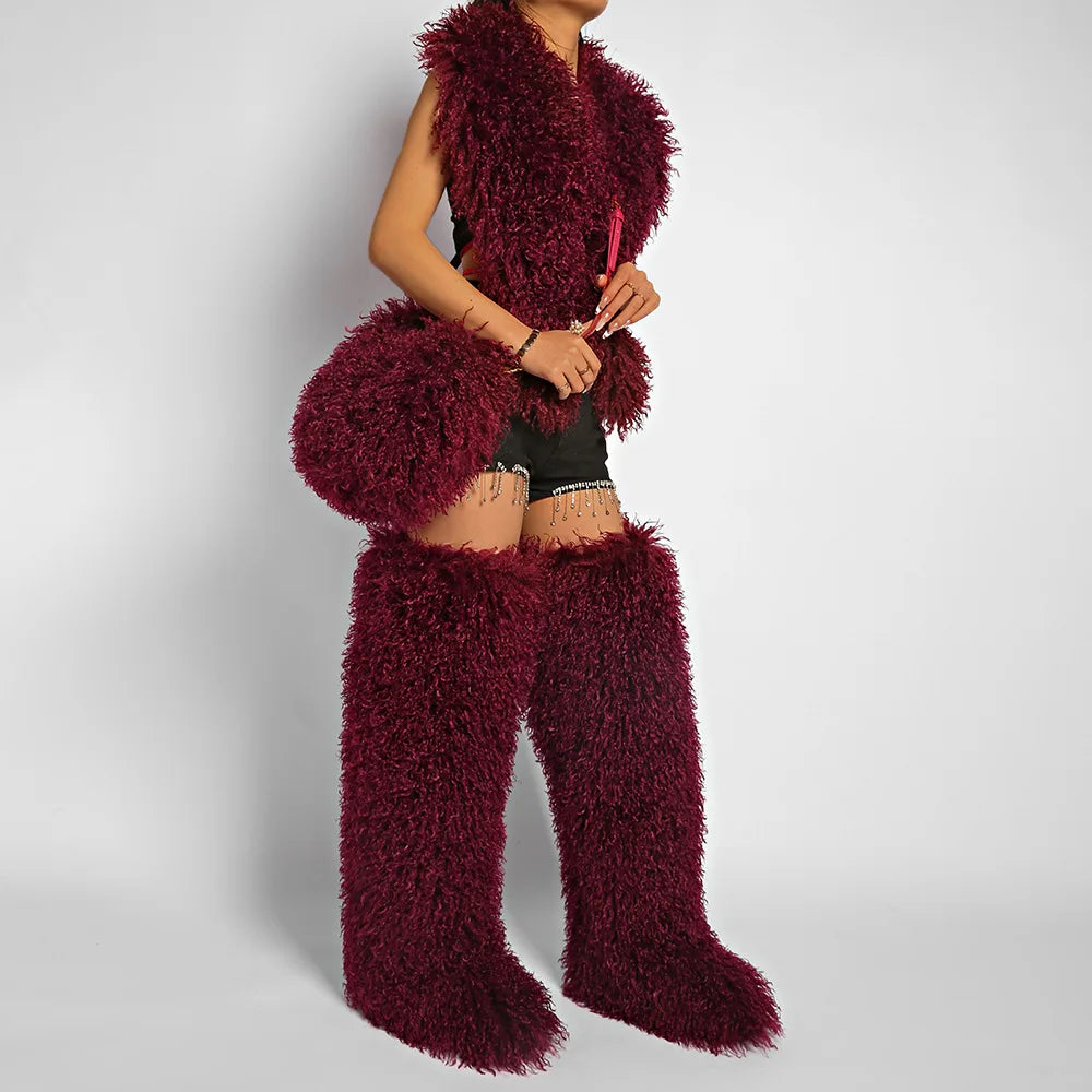Winter Faux Wool Plush Furry Shoulder Bag