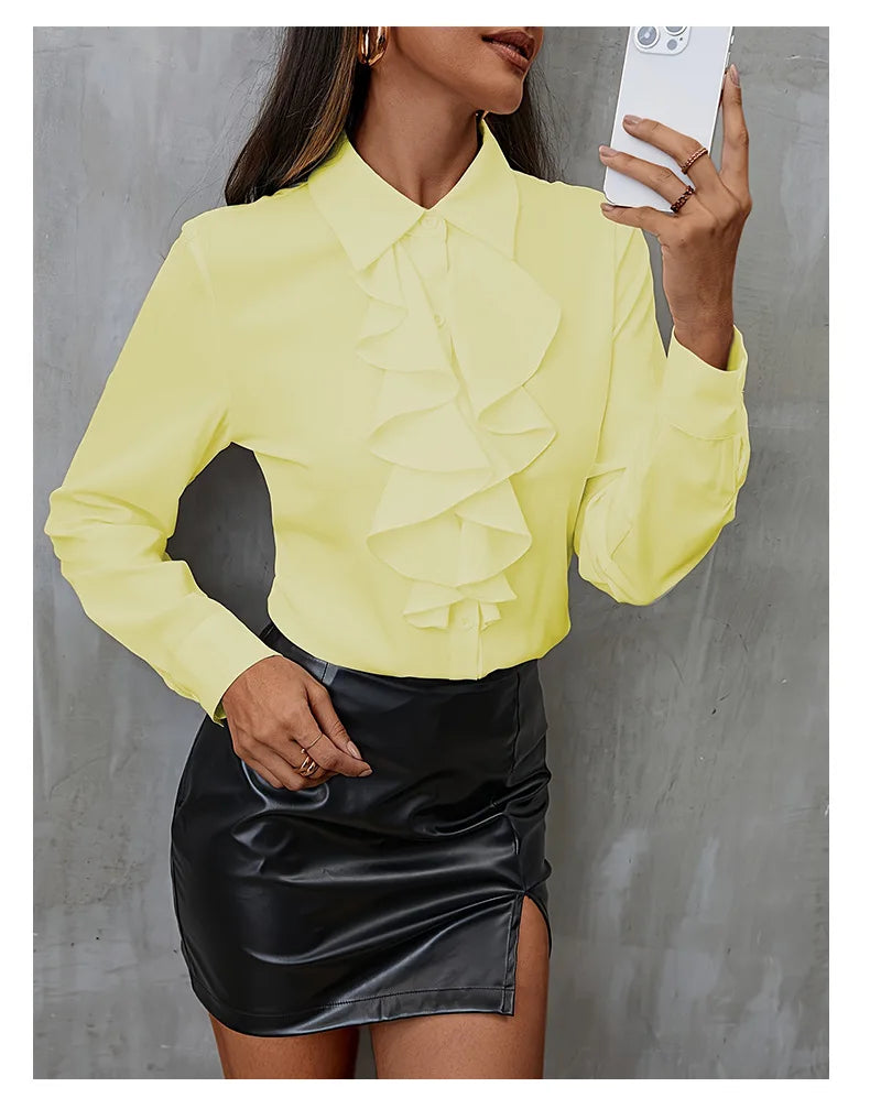 Ruffled Long Sve Work Blouse