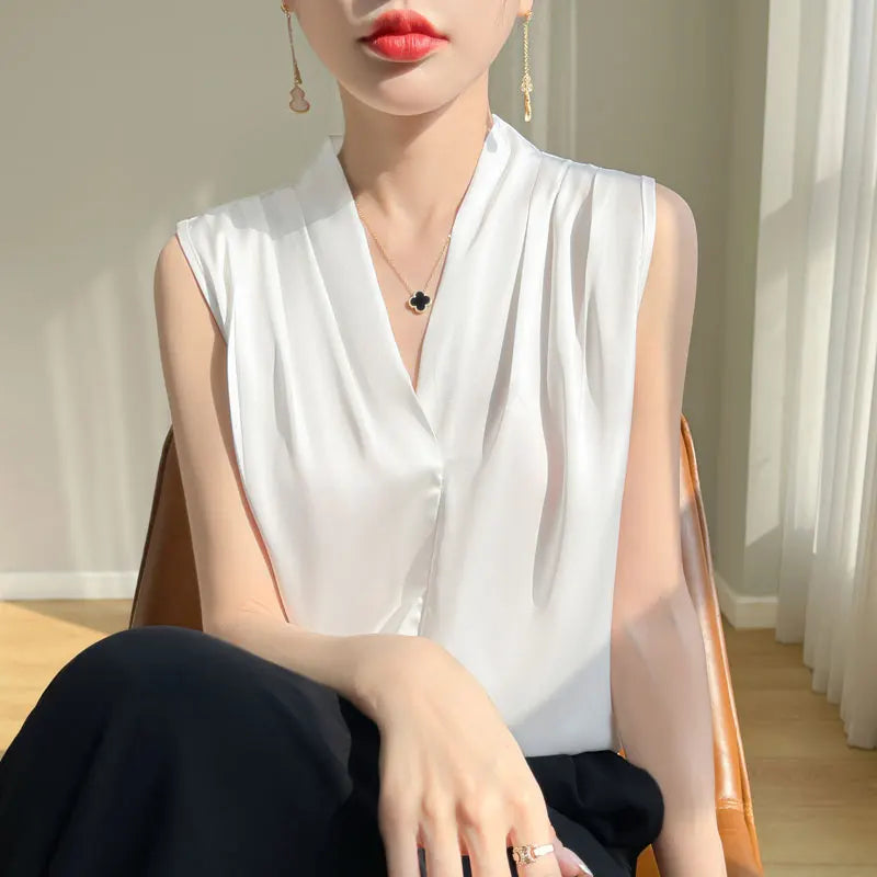 Solid Satin Sveless Office Blouse