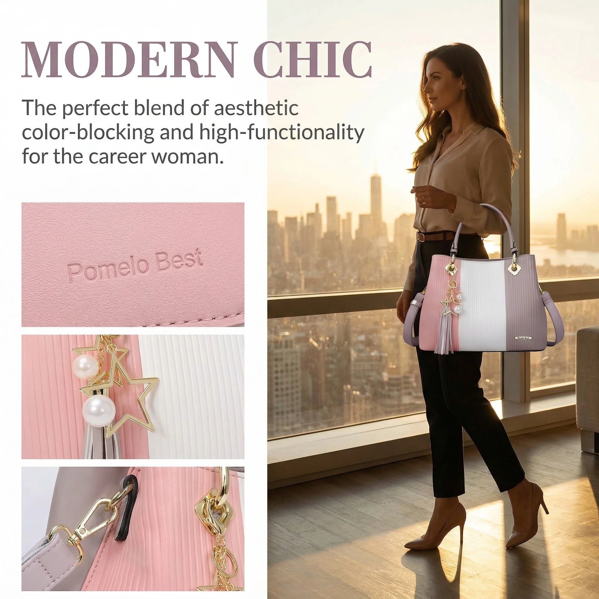 PU Leather Waterproof Multi-Pocket Tote Bag