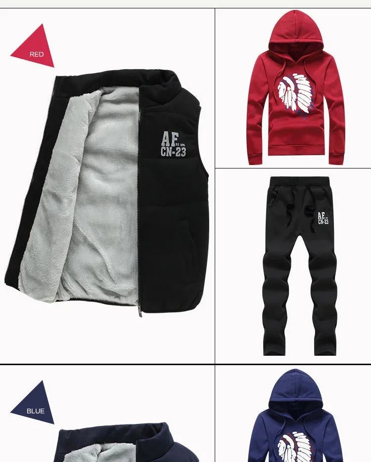 Men's 3-Piece Hoodie, Vest & Pants Set