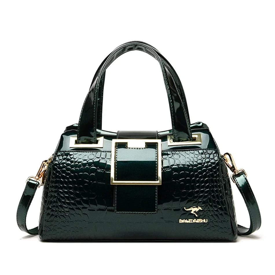 2-Layer Large Capacity Crocodile Pattern Boston Bag