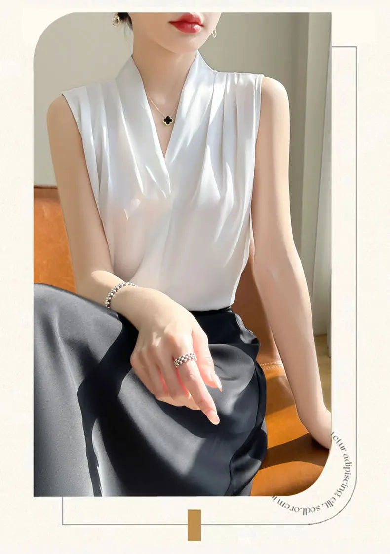Solid Satin Sveless Office Blouse