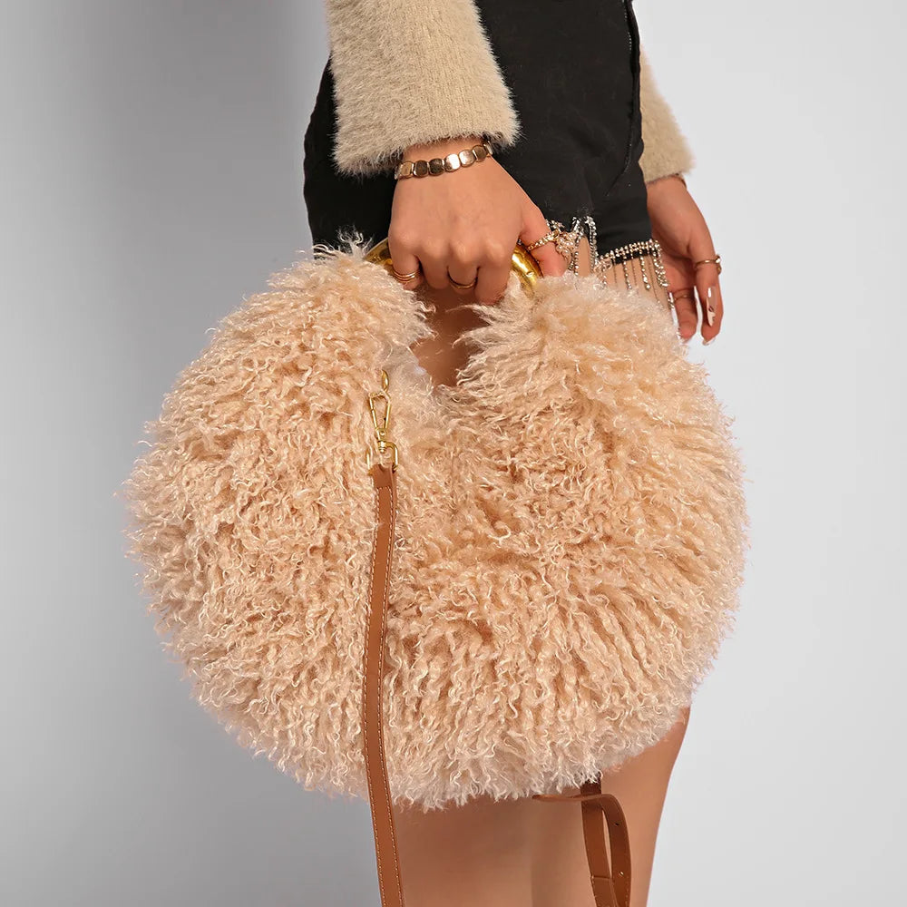 Winter Faux Wool Plush Furry Shoulder Bag