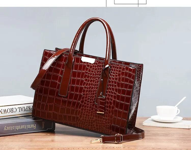 Luxury Vintage Crocodile Pattern Large Tote Bag