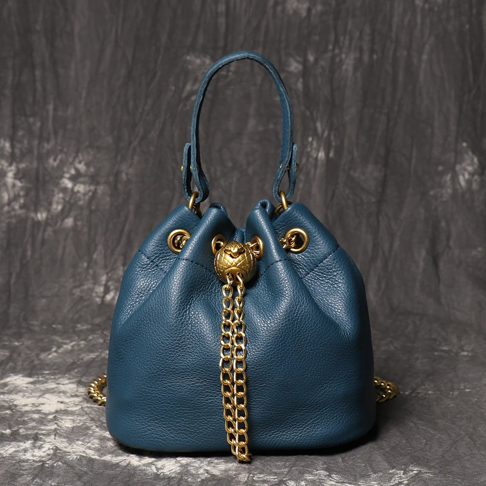 Genuine Leather Chain Bucket Bag