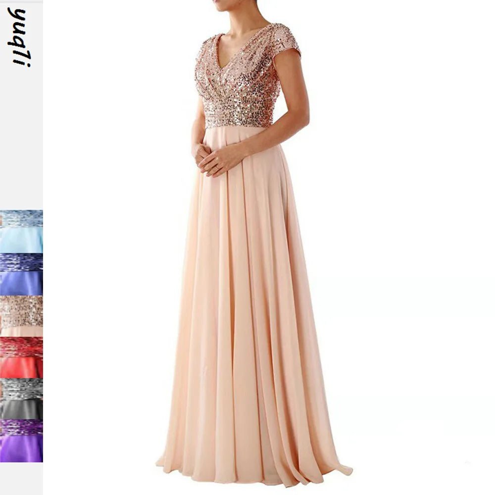 Elegant Long Sleeve Evening Gown | Gold Detail Side Slit flattering Fit Formal Dress - Nitamoje