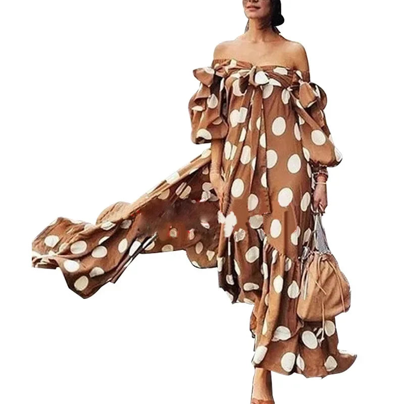 Women Off-the-shoulder Polka Dot Long Dress