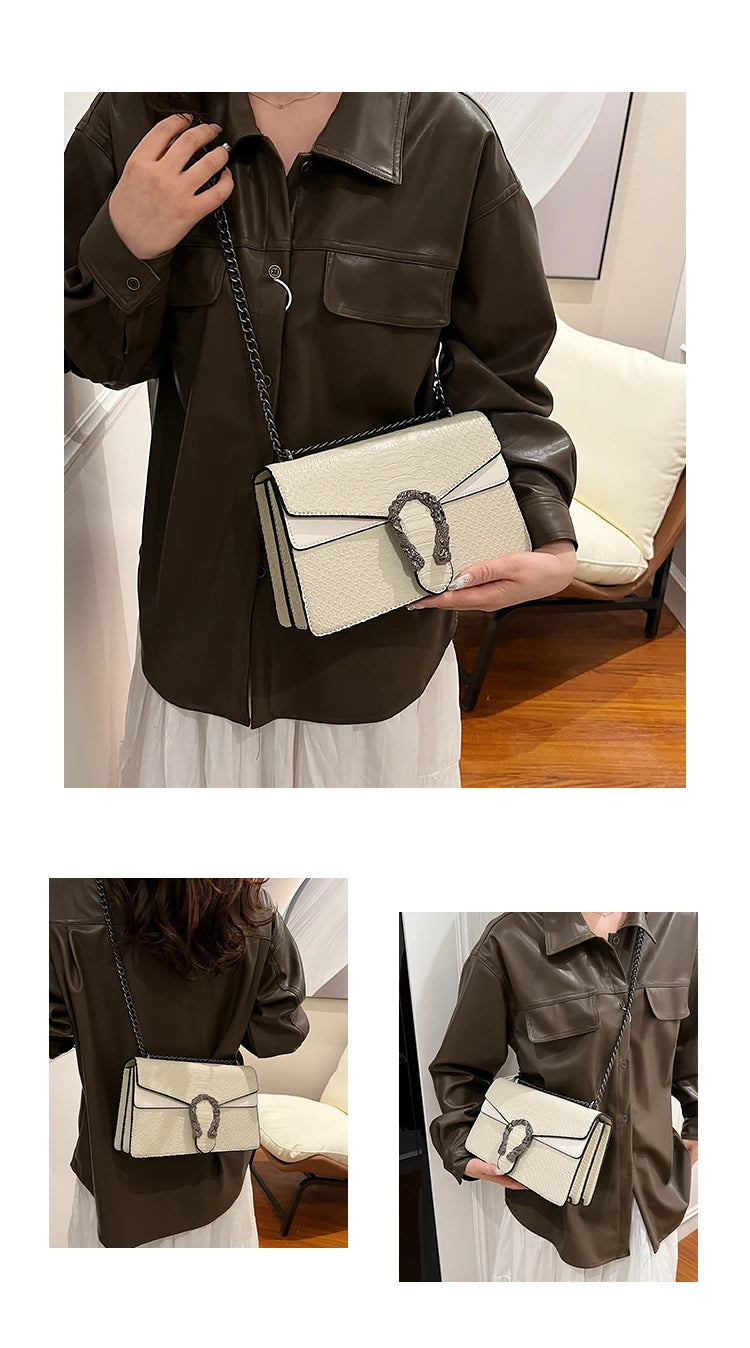 Retro Snake Pattern Chain Crossbody Bag