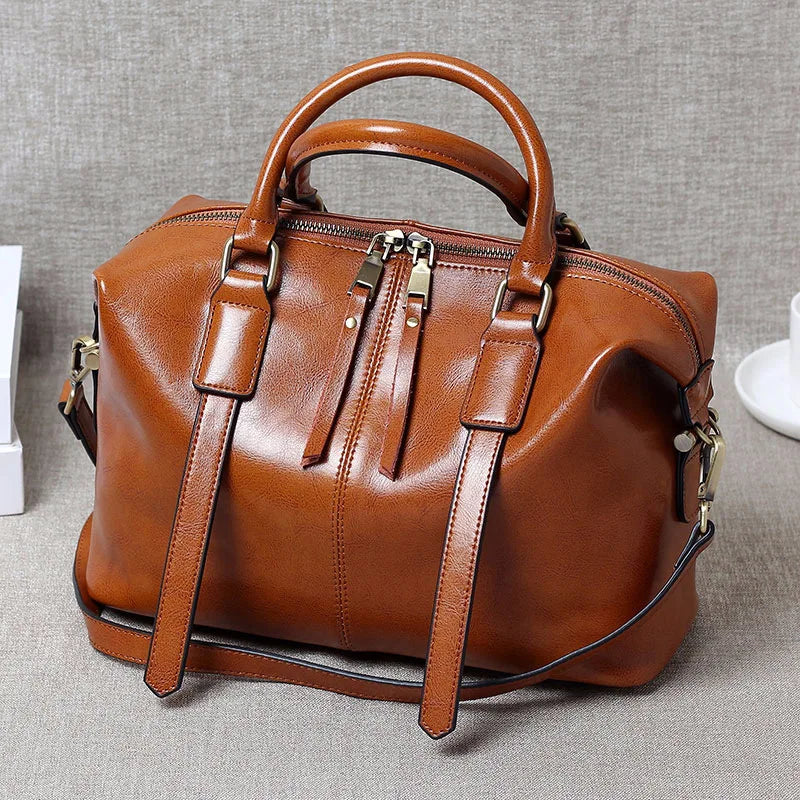 100% Genuine Leather Large Crossbody Shopping Tote
