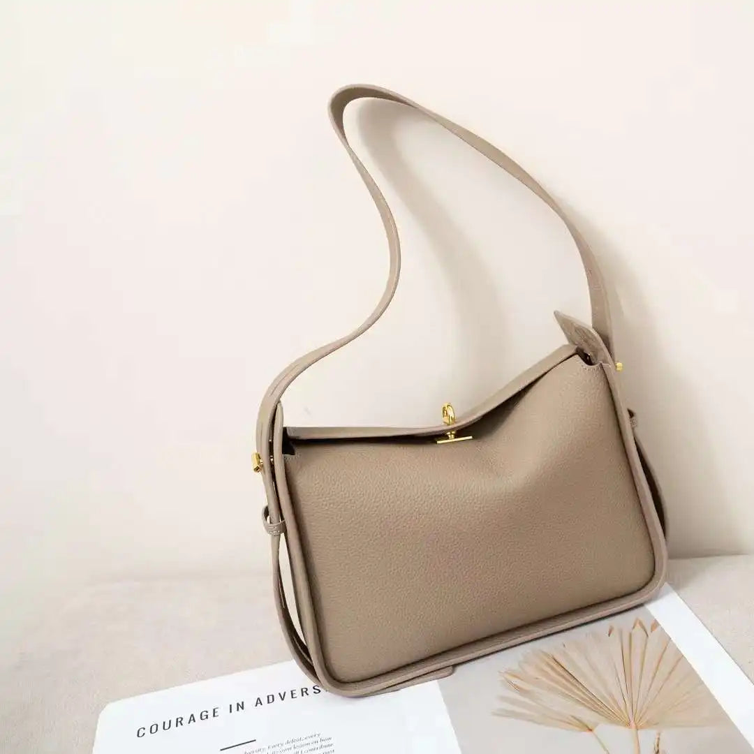 Niche Luxury Cowhide Wide Strap Large Capacity Shoulder Bag