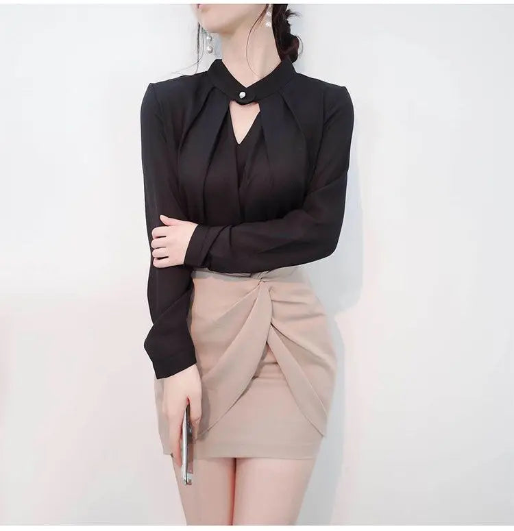 Solid Blouses Women Chiffon Shirts Long Sve flattering Hollow chic All-match Basic Spring Summer Tops Thin Chic Elegant Female Ins