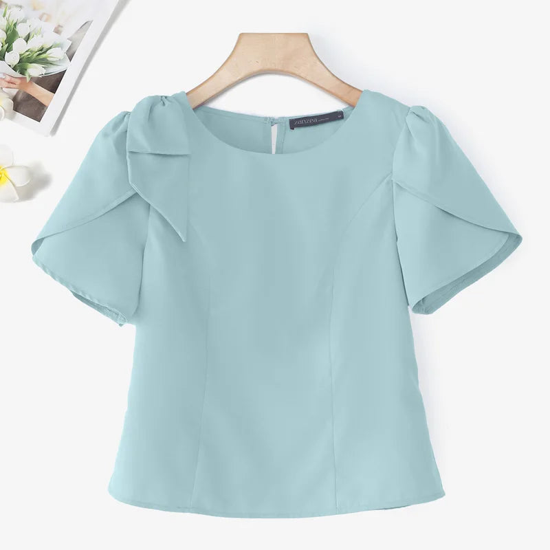 Puff Sve Bow Office Tunic Blouse