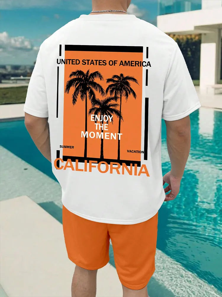 Men's Gradient Print Short Sleeve & Shorts Summer Set