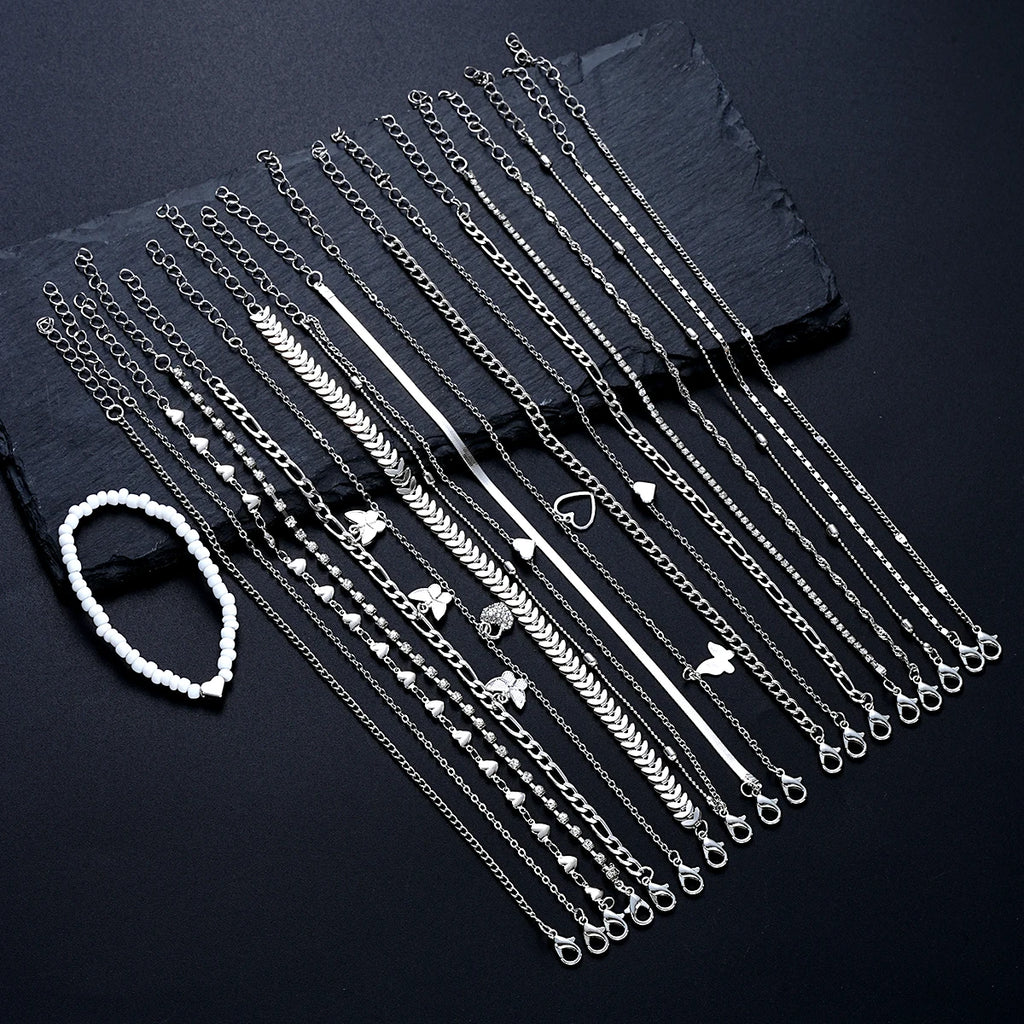19-Piece Anklet Set | Pearl, Butterfly & Crystal Foot Chain Collection