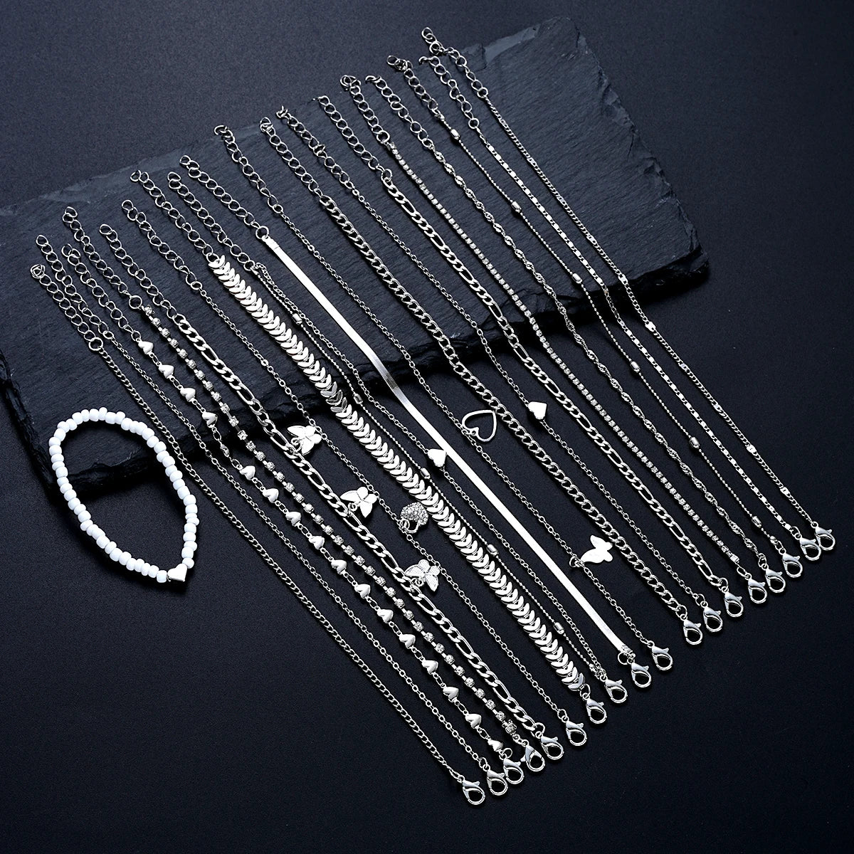 19-Piece Anklet Set | Pearl, Butterfly & Crystal Foot Chain Collection