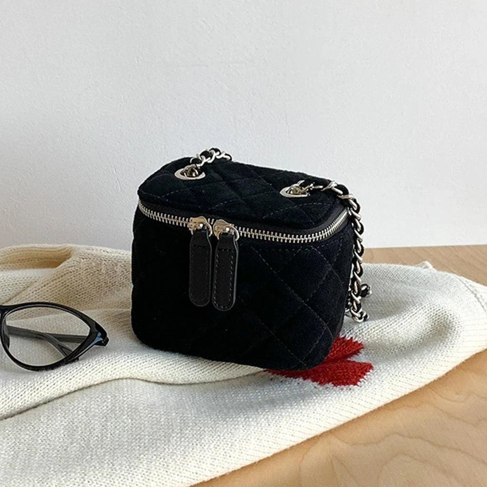 Mini Denim Chain Box Crossbody Bag