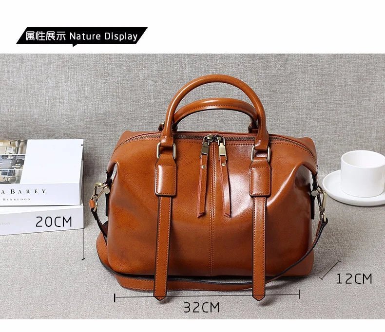 100% Genuine Leather Large Crossbody Shopping Tote - Nitamoje